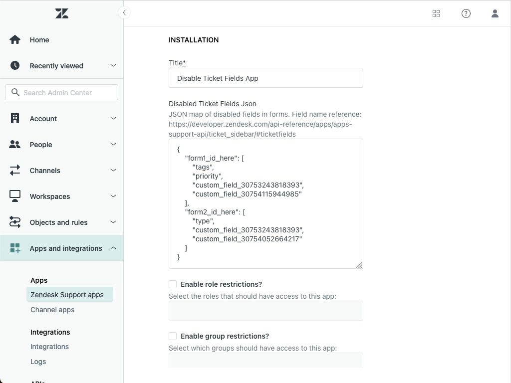 Disable Ticket Fields App screenshot 1